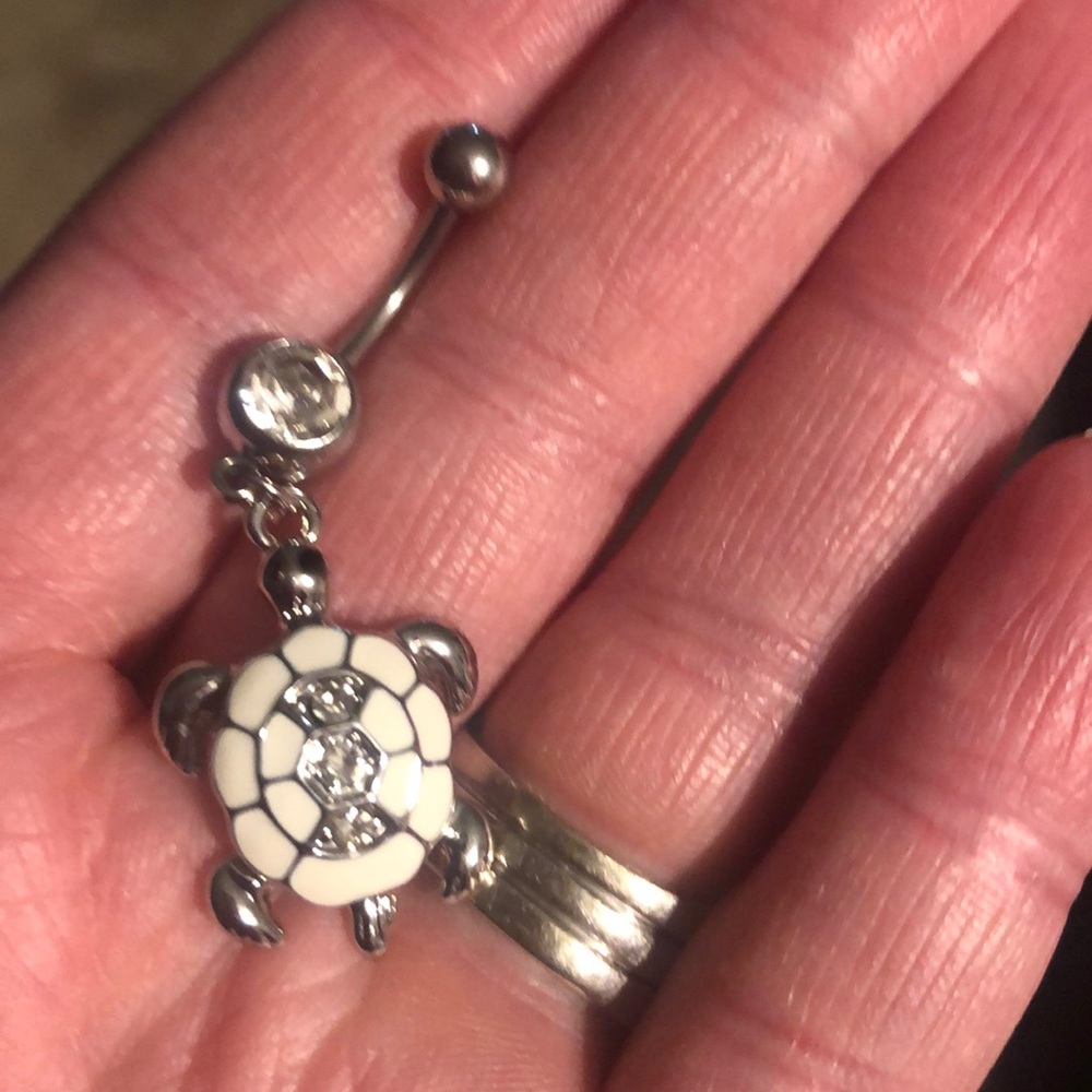 White Dangly Turtle Belly Button Ring